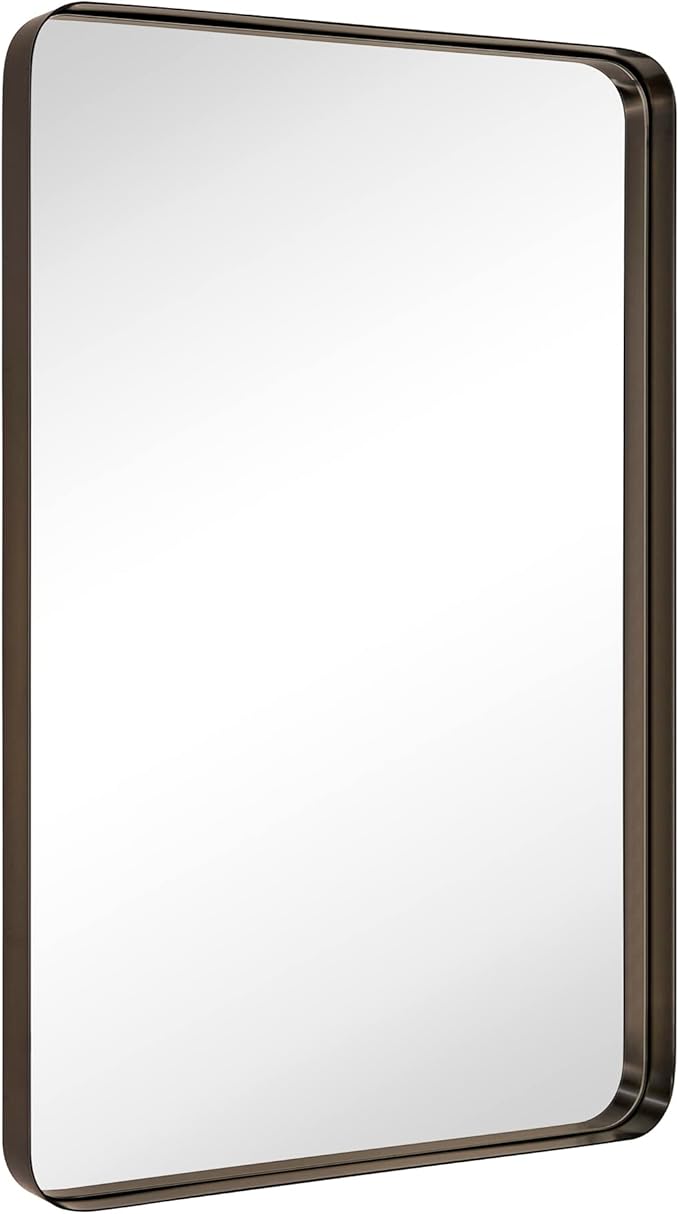 TEHOME 24x36 inch Oil Rubbed Bronze Metal Framed Bathroom Mirror for Wall in Stainless Steel Black Rounded Rectangular Bathroom Vanity Mirrors Wall Mounted