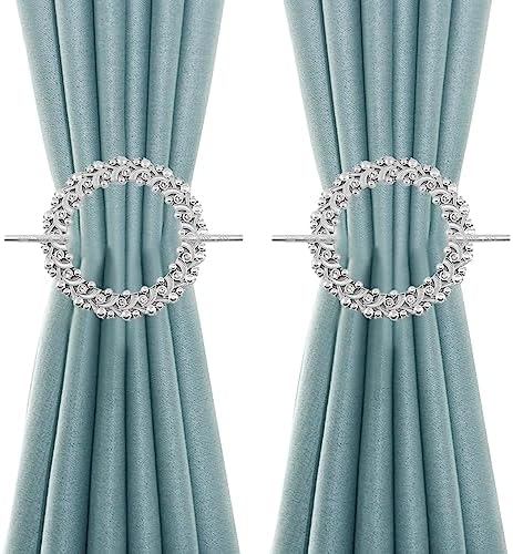 2 Pack Silver Curtain Tiebacks Round Drapery Holdbacks, 20 Crystals by Mewutal