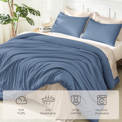 Litanika Haze Blue Comforter Full Size, 3 Pieces Lightweight Solid Bed Set - Image 3