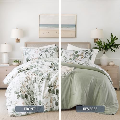 Lightweight Seersucker Botanical Comforter Set Twin Size, 2 Pieces Reversible - Image 4