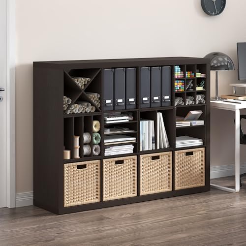 Furinno Cubicle 9-Compartment Cube Insert, Grid Cube Organizer, Dark Oak - Image 2