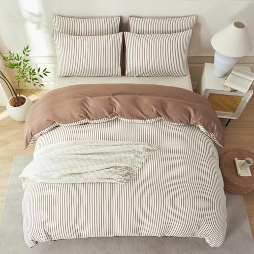 Mocha Brown Comforter Set King Striped Soft Washed Microfiber Jacquard 3 Pieces - Image 4