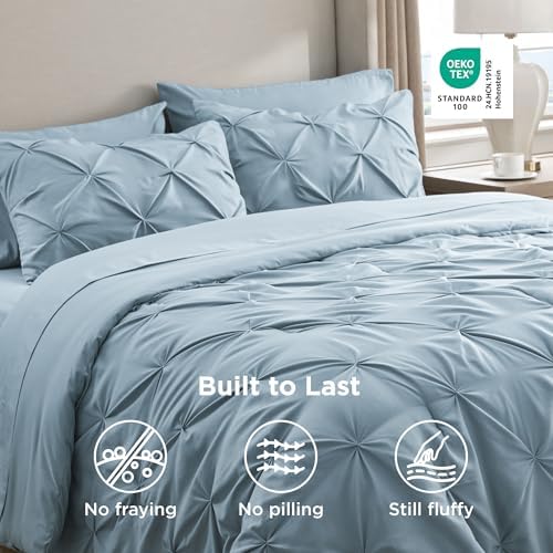 Bedsure Twin Comforter Set & Sheet Set, 5-Piece Light Blue Bedding Set - Image 6