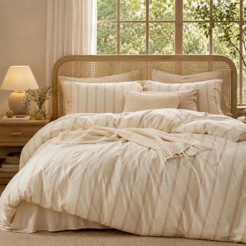 Striped Comforter Set Queen Size Yellow Pink Bedding Set 3 Pieces by Erwinmu