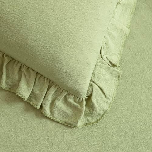 Foindtower Linen Fringe Ruffle Throw Pillow Covers 18×18 Inch Light Green - Image 2