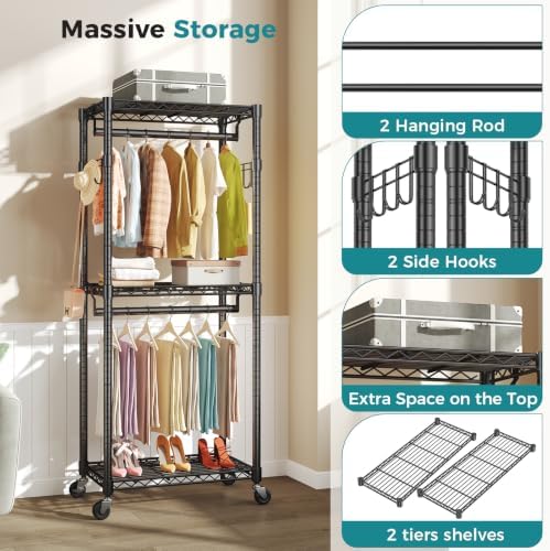 OLIXIS Rolling Clothes Rack, Heavy Duty Garment Rack, 23 IN - Image 5
