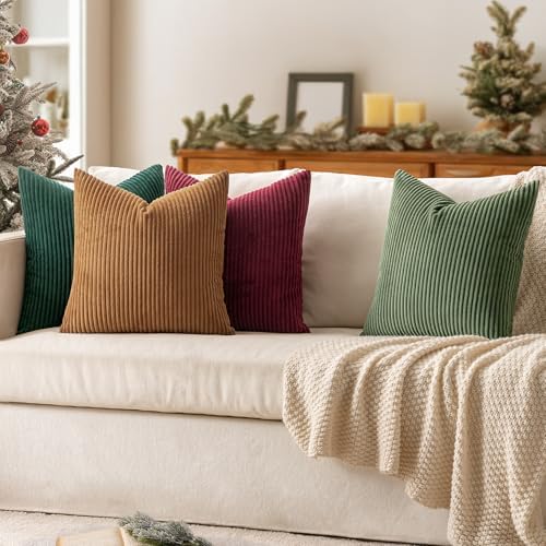 MIULEE Soft Corduroy Decorative Throw Pillow Covers Christmas Green 18x18 - Image 4