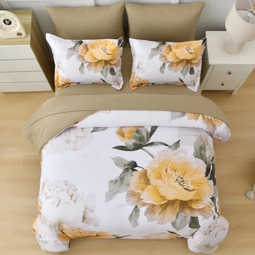 Yellow King Size Comforter Set, 7 Piece Floral Bed in a Bag - Image 7