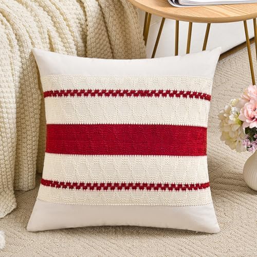 Fancy Homi Set of 1 Boho Red Decorative Throw Pillow Cover 16x16 Inch by Fancy+Homi
