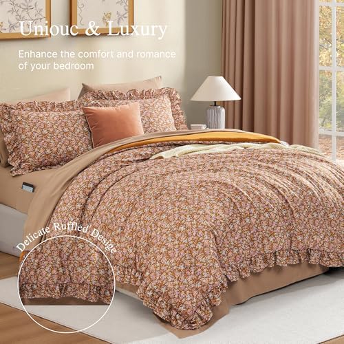BLOOMHAVEN Full Size Comforter Sets-7 Pieces Floral Ruffle Bedding Set - Image 2