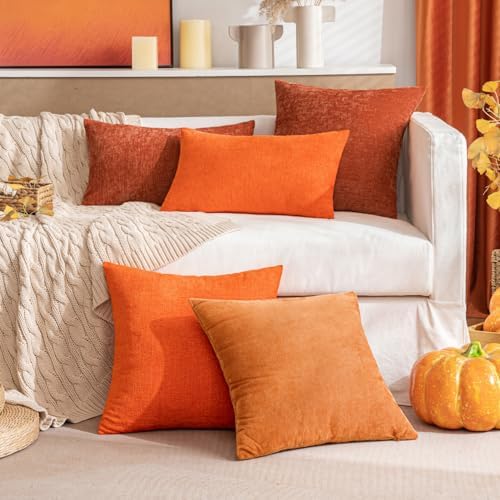 MIULEE Soft Chenille Fall Throw Pillow Covers Orange 16x16 Inch Pack of 2 - Image 2