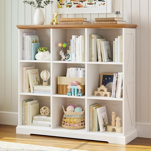 IRONCK 9 Cube Storage Organizer, Farmhouse Short Bookshelf by IRONCK