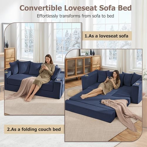 76" Oversized Loveseat Pull Out Sofa, 2 in1 Convertible Loveseat Sofa - Image 5