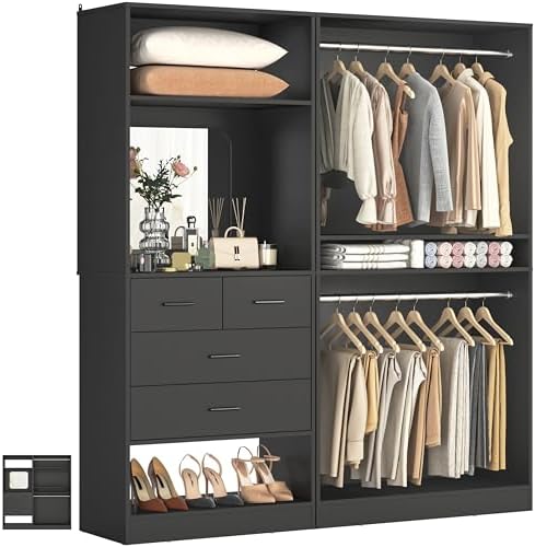 Unikito 61" Closet System, Heavy Duty Wood Closet Organizer by Unikito