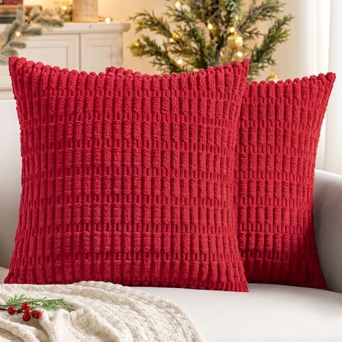 MIULEE Christmas Corduroy Decorative Pillow Covers 20x20 Red Pack of 2 by MIULEE