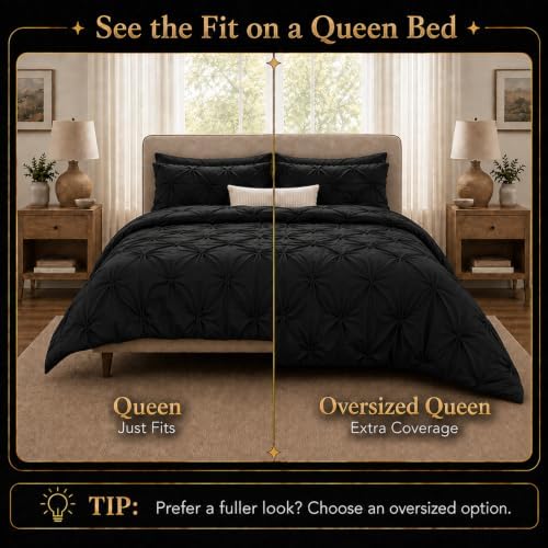 CozyLux Queen Comforter Set Black, 7 Pieces Pintuck Bed in a Bag - Image 2