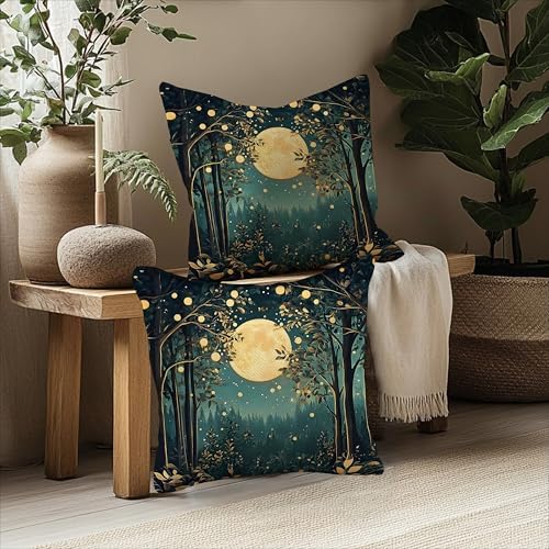 Rustic William Morris Inspired Night Moon Forest Decor Pillow Covers 18x18 Set - Image 5
