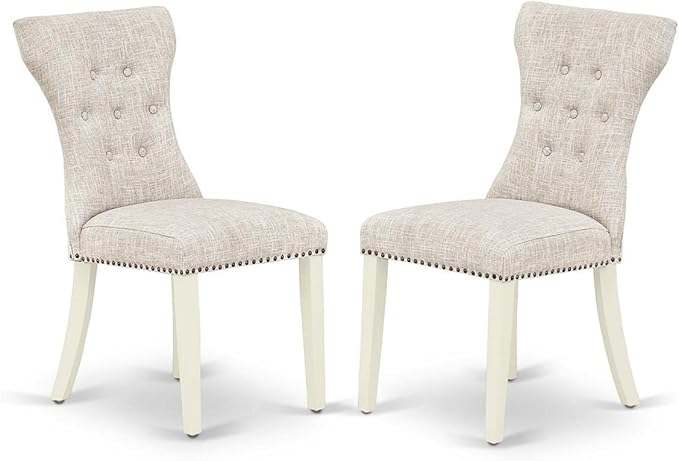 East West Furniture HLGA5-LWH-35 5 Piece Dining Table Set Includes a Round Dining Room Table with Pedestal and 4 Doeskin Linen Fabric Parsons Chairs, 42x42 Inch, Linen White