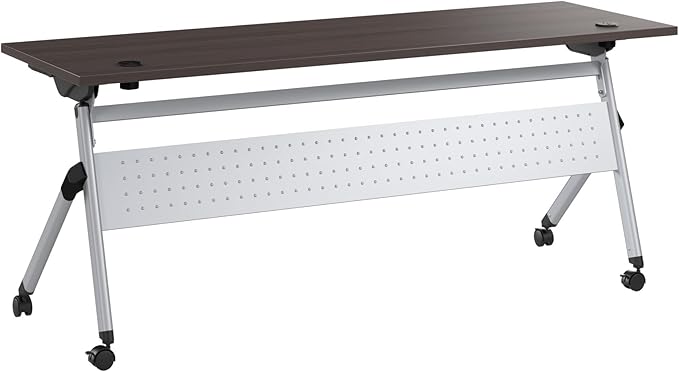Bush Business Furniture Folding Training Table, 72 inch Desk with Powered Grommets, Commercial-Grade Bundle for Office or Classroom, Envision Collection, Gray