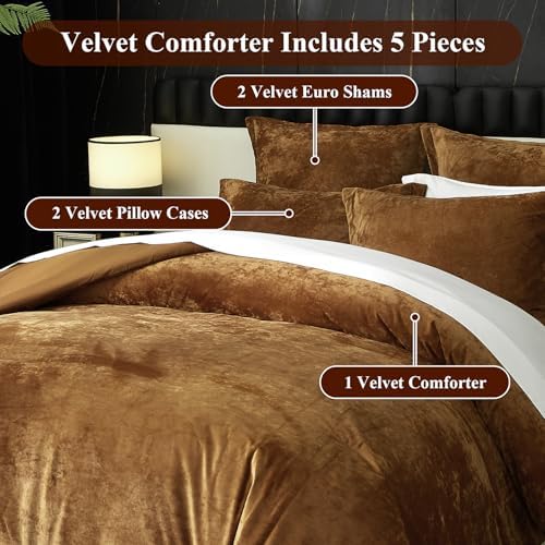 Crushed Velvet Comforter Set Queen Size 5 Pieces Soft Bedding - Image 4