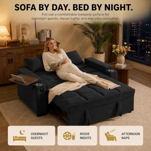 65" Sleeper Sofa Bed, 3-in-1 Convertible Pull-Out Loveseat - Image 7