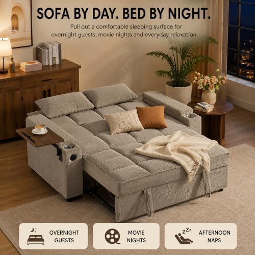 65" Sleeper Sofa Bed, 3-in-1 Convertible Pull-Out Loveseat - Image 4