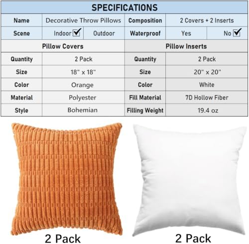 2 Pack Corduroy Decorative Throw Pillow - Image 2
