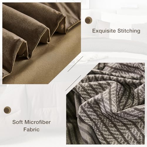 Brown Comforter Set King, Reversible Coffee Brown Patchwork Stripe Comforter - Image 6