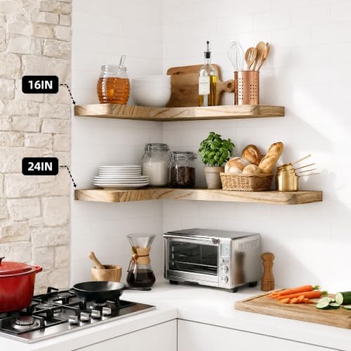 16" Solid Wood Floating Corner Shelves, 3 Pack, Carbonized Brown - Image 4