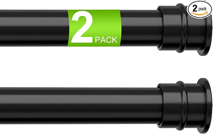 2 Pack No Drill Tension Curtain Rods 28 to 41 Inch Black Small Curtain Rod by HAOYUNTE