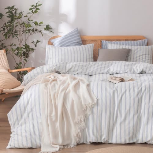 BESTOUCH Striped Cotton Duvet Cover Set Linen Feel Oversized Full by BESTOUCH