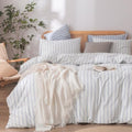 BESTOUCH Striped Cotton Duvet Cover Set Linen Feel Oversized Full by BESTOUCH