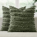 MIULEE Boho Linen Striped Throw Pillow Covers 20x20, Dark Olive Green by MIULEE