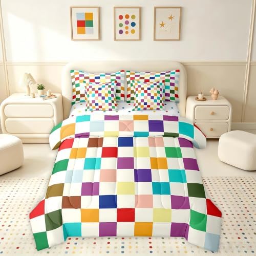 Feelyou Colorful Checkered Retro 7 Piece Bedding Set Kids Boys Girls Modern by Feelyou