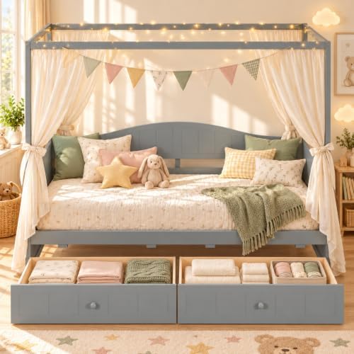 Merax Twin Canopy Daybed with 2 Drawers, Wooden Frame by Merax