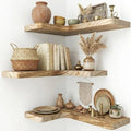 16" Solid Wood Floating Corner Shelves, 3 Pack, Carbonized Brown by Unknown