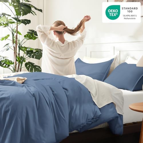 Litanika Haze Blue King Comforter Set, 3 Pieces Lightweight Solid Bed Set - Image 4