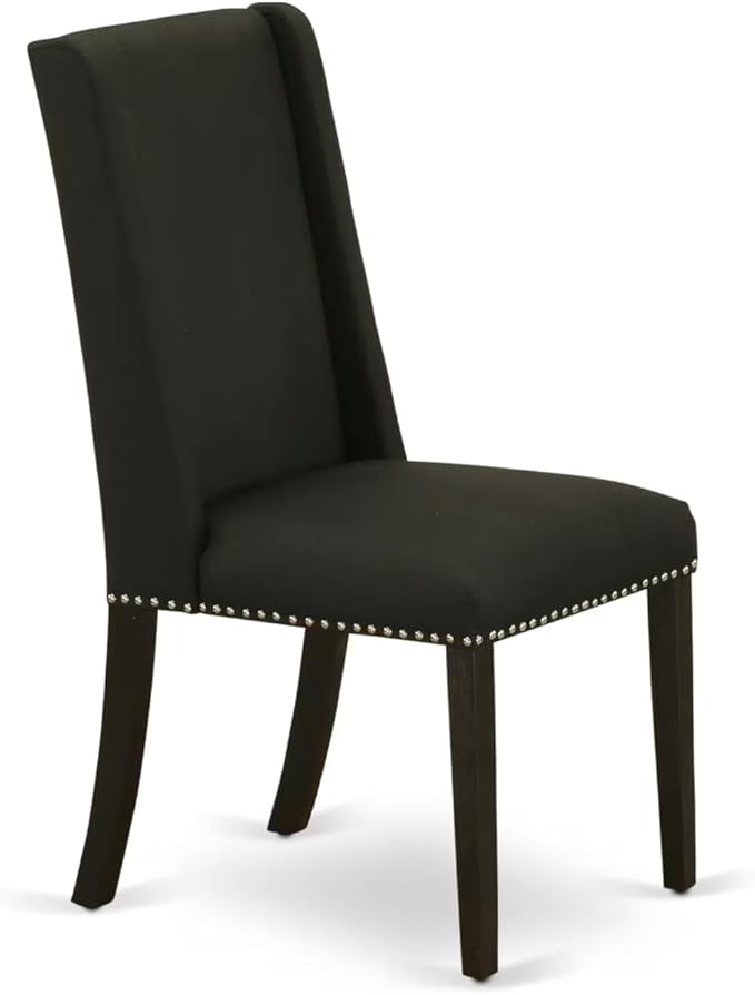 East West Furniture V677FL624-7 7 Piece Dinette Set Consist of a Rectangle Dining Room Table with V-Legs and 6 Black Linen Fabric Upholstered Parson Chairs, 40x72 Inch, Multi-Color