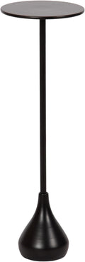 Kate and Laurel Hersi Decorative Modern Pedestal Drink Table; 7 x 7 x 20; Black; Cast Aluminum Mini Table with Teardrop Base for Use as Small Plant Stand or Living Room Martini Table