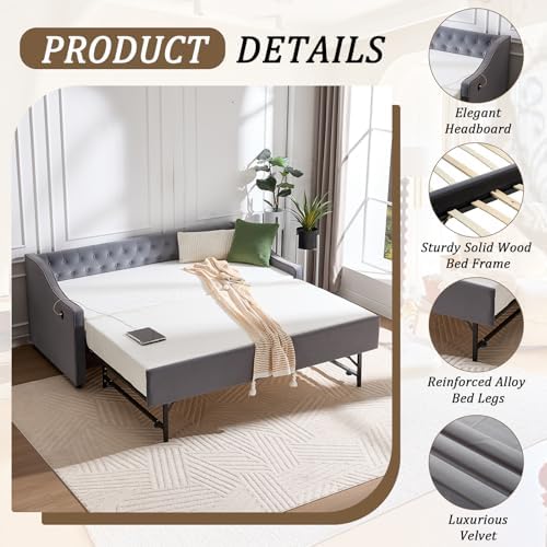 Daybed with Trundle Bed Twin, Upholstered Day Beds Frame - Image 6