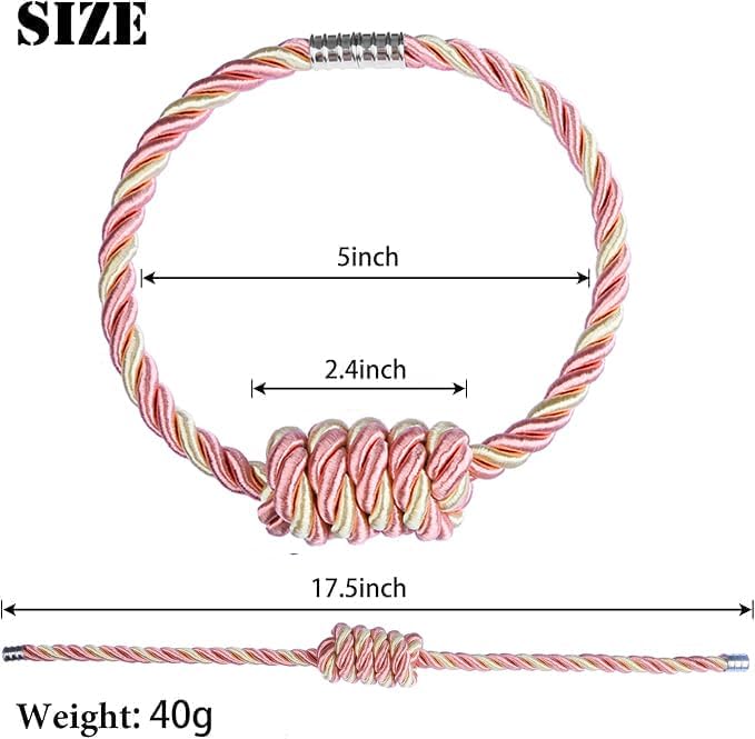 Magnetic Curtain Tiebacks-Handmade Woven Tie-Backs, Mix Pink - Image 2