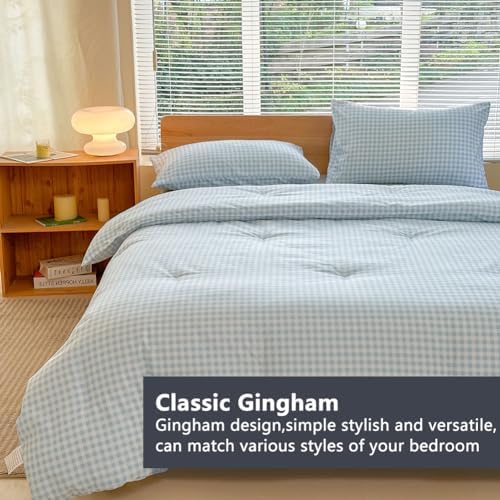 NSNLGSGC King Comforter Set, Light Blue Gingham, 3 Pieces - Image 3
