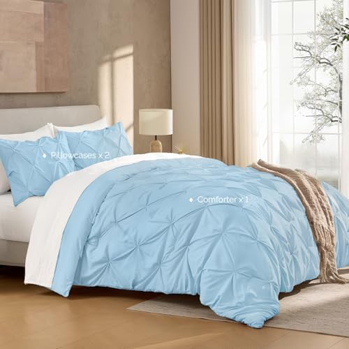 Andency California King Pinch Pleat Light Blue 3 Piece Comforter Set - Image 6