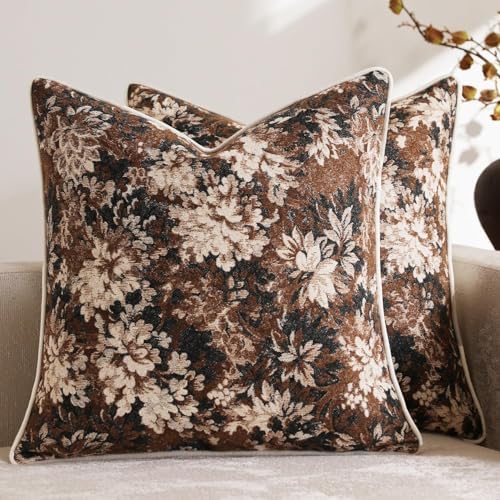 DEZENE Pack of 2 Vintage Floral Throw Pillow Covers 18x18 Boho Farmhouse by DEZENE