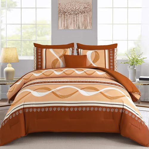 Anibedding Comforter Set Queen Size, 8 Pieces Burnt Orange Bed in a Bag by Anibedding