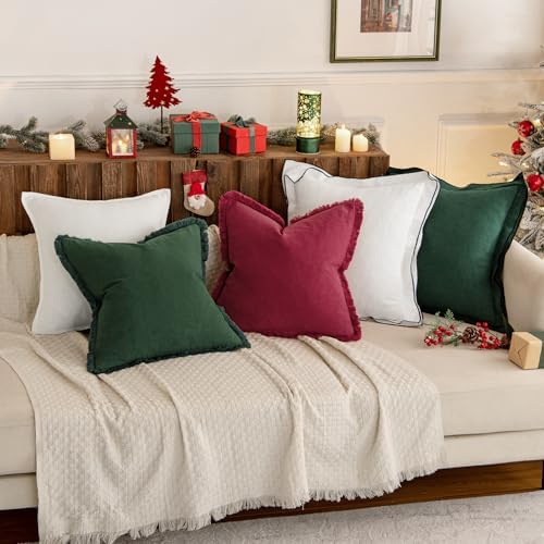 MIULEE Linen Fringe Christmas Lumbar Throw Pillow Covers Army Green 12x20 - Image 2
