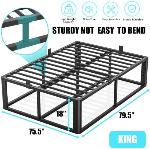 Bilily Metal Heavy Duty 18 inch King Bed Frame - Image 3