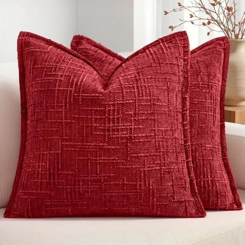 MIULEE Slubby Textured Christmas Throw Pillow Covers Red 18x18 by MIULEE