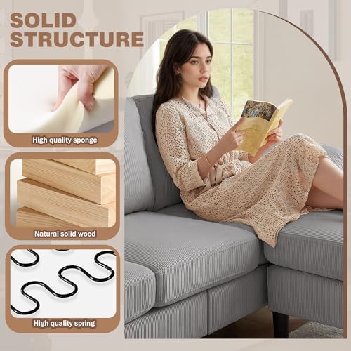 80''L Shaped Sectional Sofa Couch, 3 Seater Corduroy Sofa - Image 4
