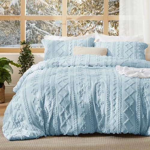 Bedsure Tufted Boho Comforter Set Twin, Bedroom Decor Bedding Set Light Blue by BEDSURE